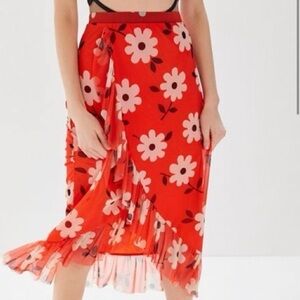 Urban Outfitters Red Floral Asymmetrical Skirt